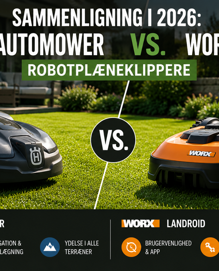 Sammenligning i 2026: Husqvarna Automower vs. Worx Landroid Robotplæneklippere